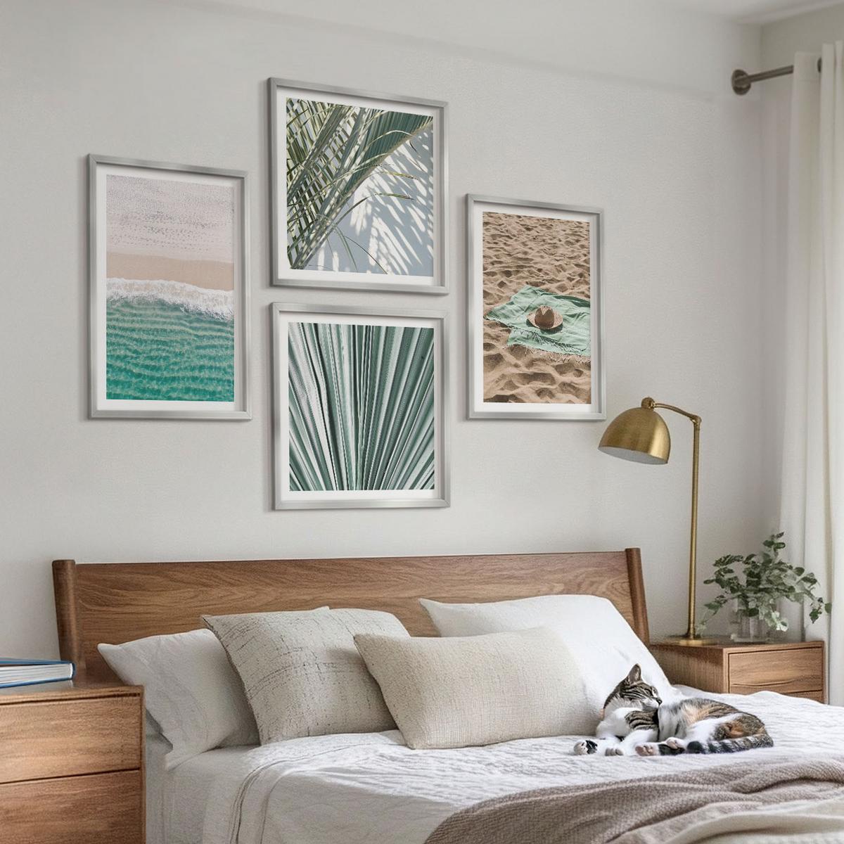 BILDER SET 4er Set - 50x50 cm & 40x60 cm Silberner Rahmen - Urlaubsblick Strand Meer - Silberfarben, Kunststoff (50/50cm) - TULUP