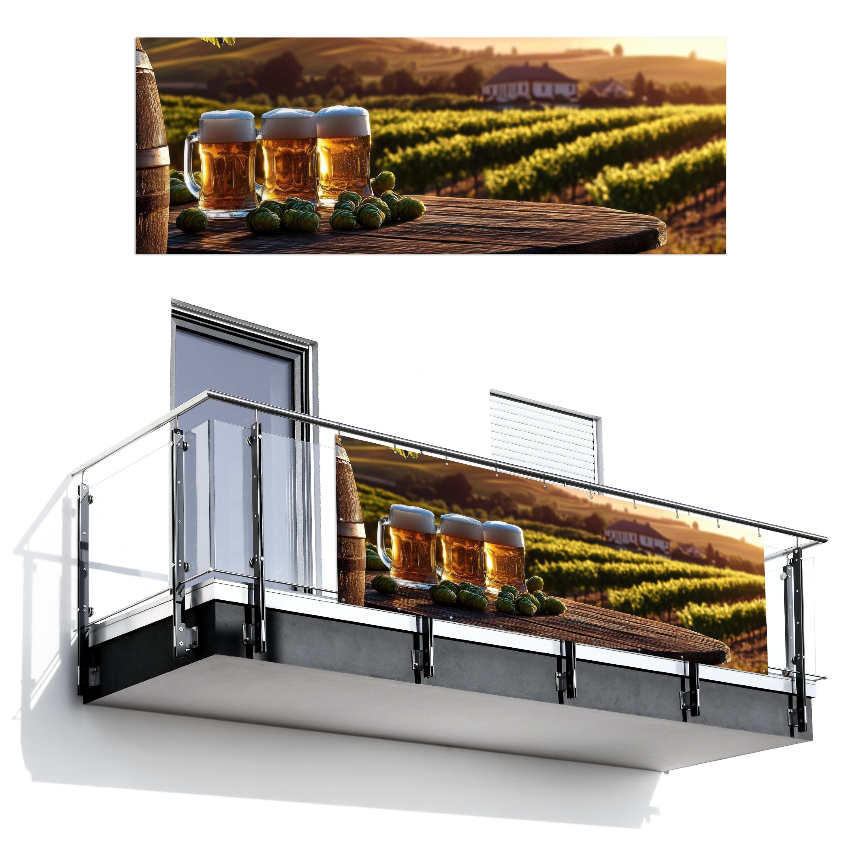 BALKON-SICHTSCHUTZ Bier - Hopfen - Landschaft Balkon Deko 300x110 cm - Grün, Kunststoff (300/110cm) - MuchoWow