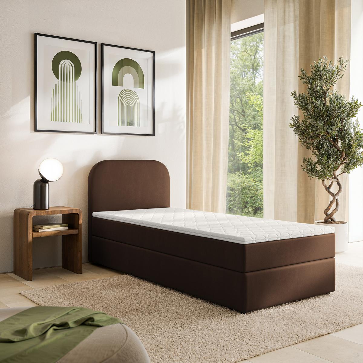 BOXBETT CERIA 100x200 cm mit Matratze und Topper - Braun - Braun, Holz/Textil (100/200cm) - MASSENO