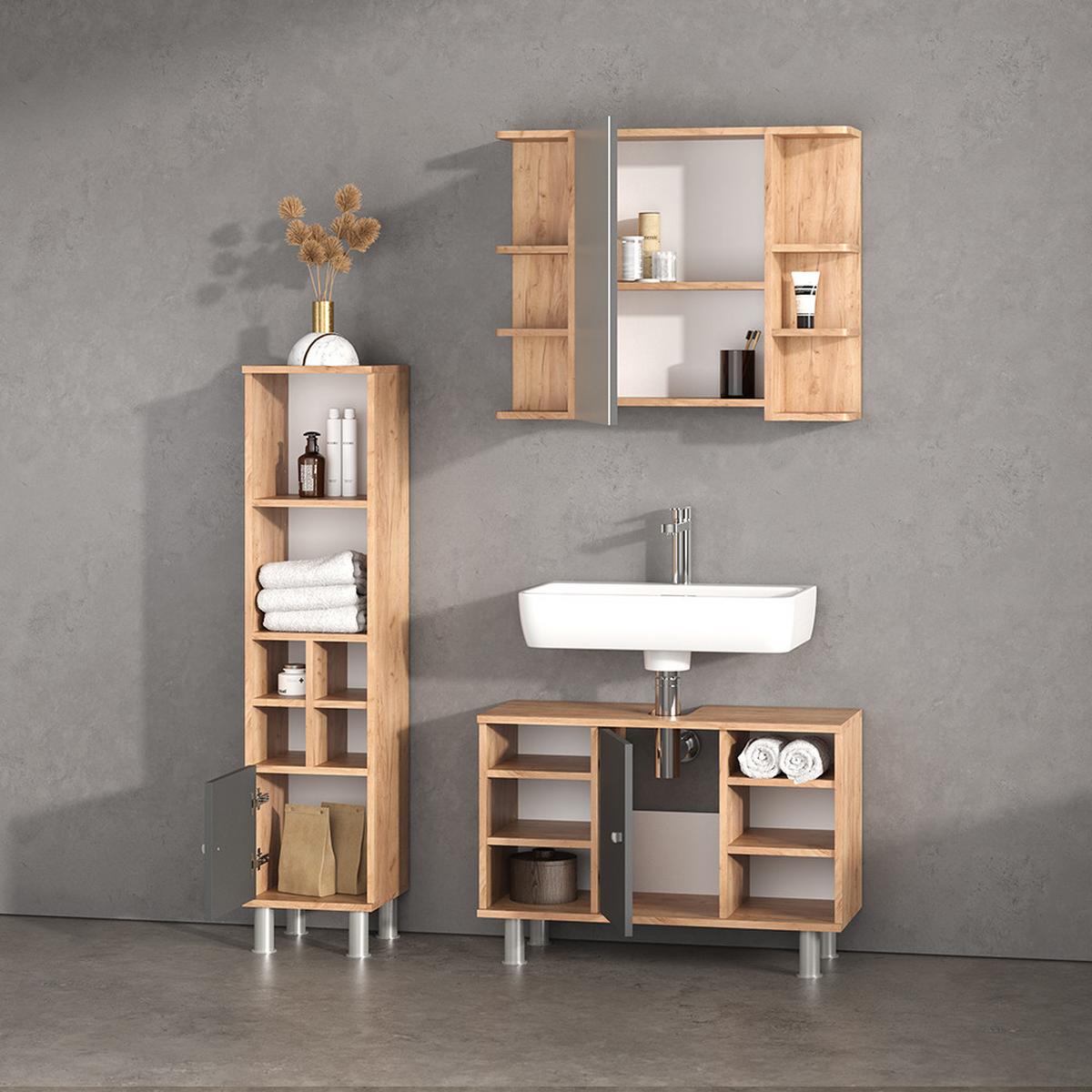WASCHBECKENUNTERSCHRANK Fucino Anthrazit 80 x 54 cm - Anthrazit, Holzwerkstoff (80/54/32cm) - Livinity®