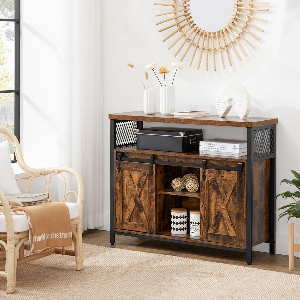 SIDEBOARD im Industriestil mit Schiebetüren - L100 cm - Braun, Holzwerkstoff (33/80/111.5cm) - Calicosy