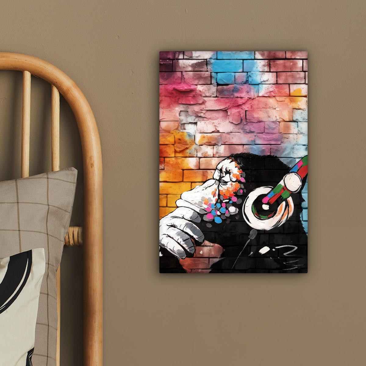 LEINWANDBILD Affe - Graffiti - Musik Deko Wohnzimmer 20x30 cm - Multicolor, Textil (20/30cm) - MuchoWow