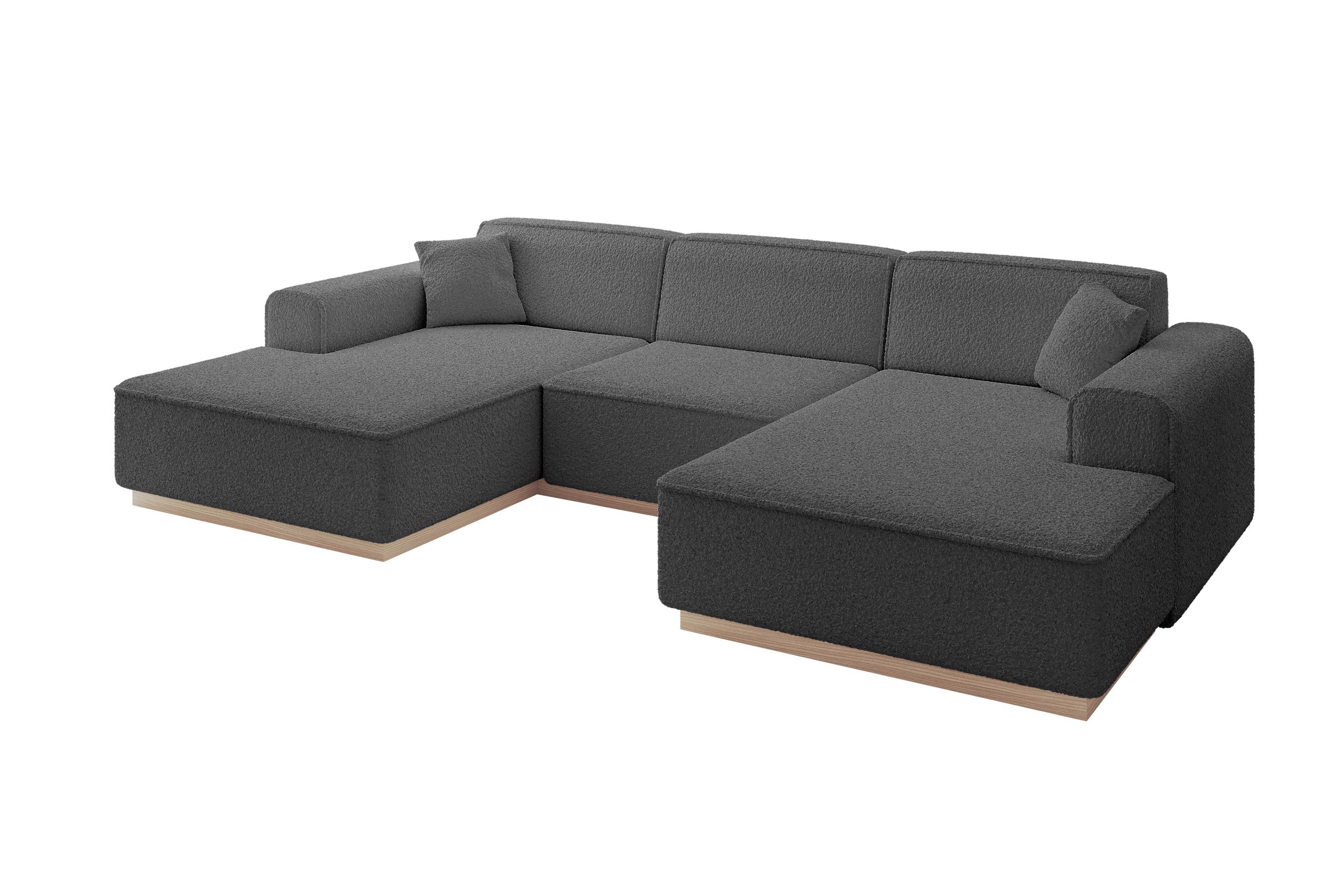 WOHNLANDSCHAFT IREA-U1 - 301x165x80 cm Grau - Olivgrün, Holzwerkstoff/Textil (301/80/165cm) - ALTDECOR