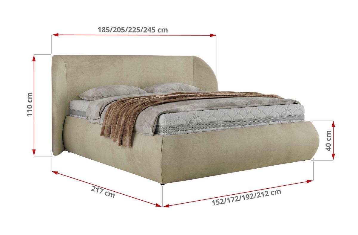 POLSTERBETT CAELA CLASSIC 140/200 - Beige Velvet - Multipocket-Matratze - Beige, Textil (140/200cm) - MKS