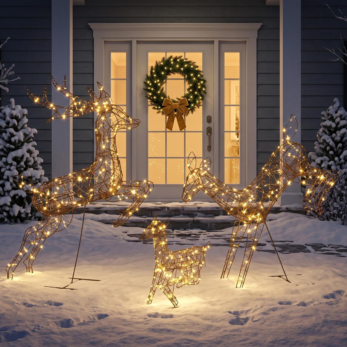 BELEUCHTETE-WEIHNACHTSDEKORATION 3er Set Metall Kunststoff-Rattan Braun - Braun, Metall (25/120/75cm) - Outsunny