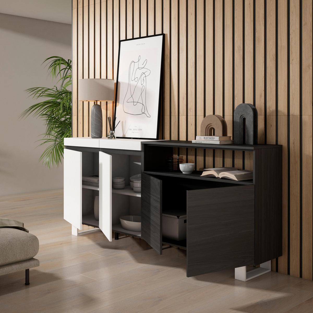 SIDEBOARD weiß und schwarz, 200/35/87cm - Multicolor/Schwarz, Holzwerkstoff (200/87/35cm) - Skraut Home