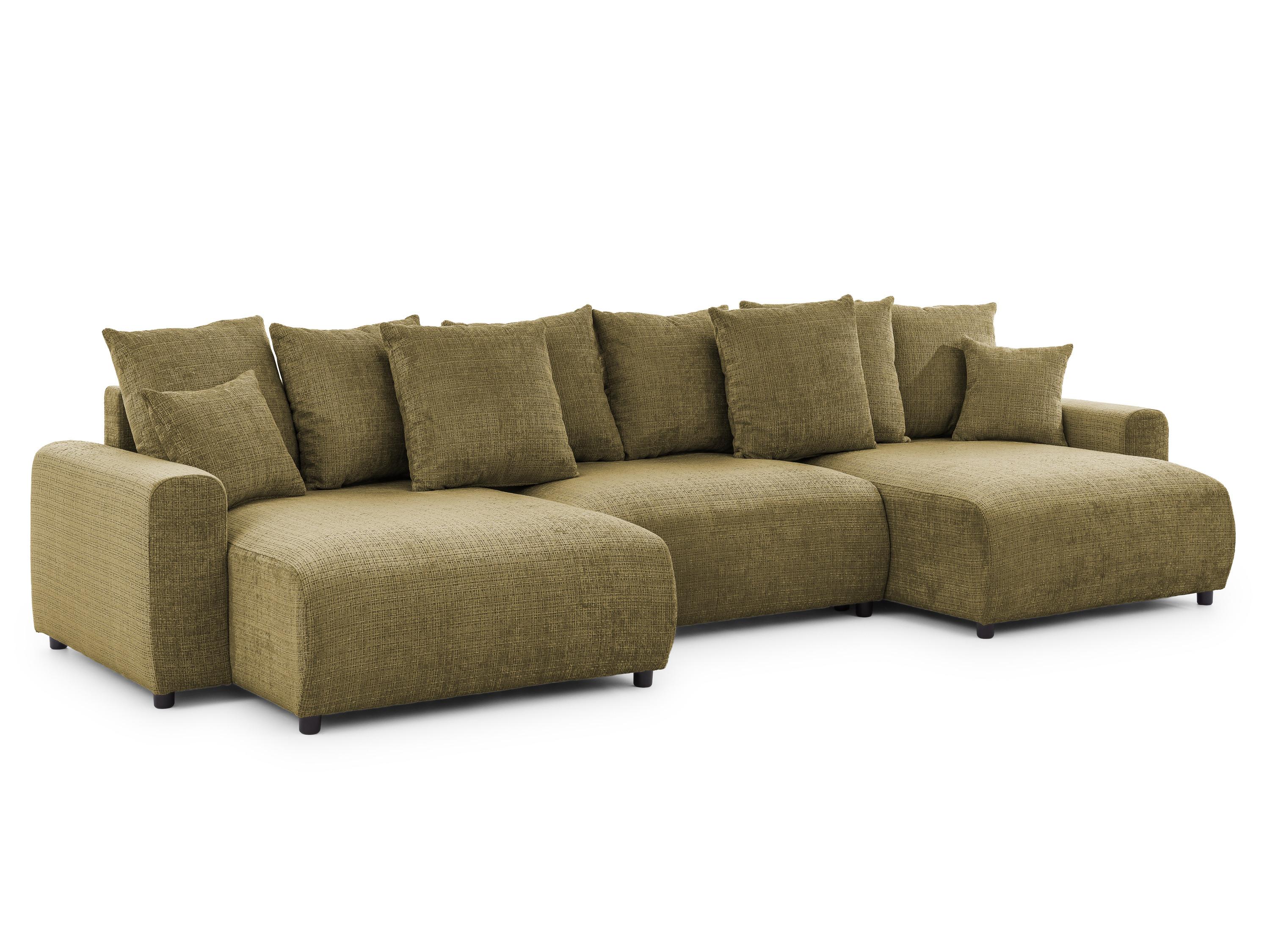 WOHNLANDSCHAFT Calma mit Schlaffunktion und Bettkasten im Bumpy-Design aus weichem Grün Chenille-Stoff - Schwarz/Grün, Holz/Kunststoff (336/88/140cm) - S-Style