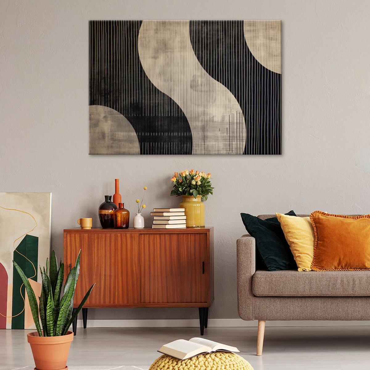 LEINWANDBILD Beige Retro Abstraktion 100x70cm - Schwarz, Textil (100/70cm) - Feeby