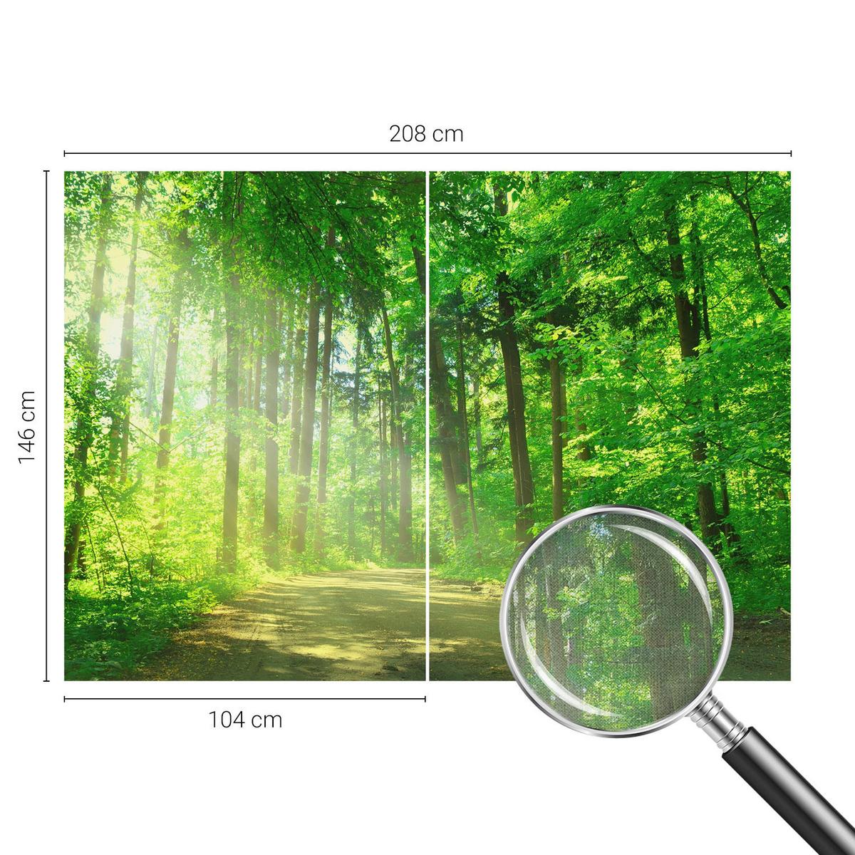 FOTOTAPETE 208x146 cm - Waldweg - Grün, Textil (208/146cm) - Wallfluent
