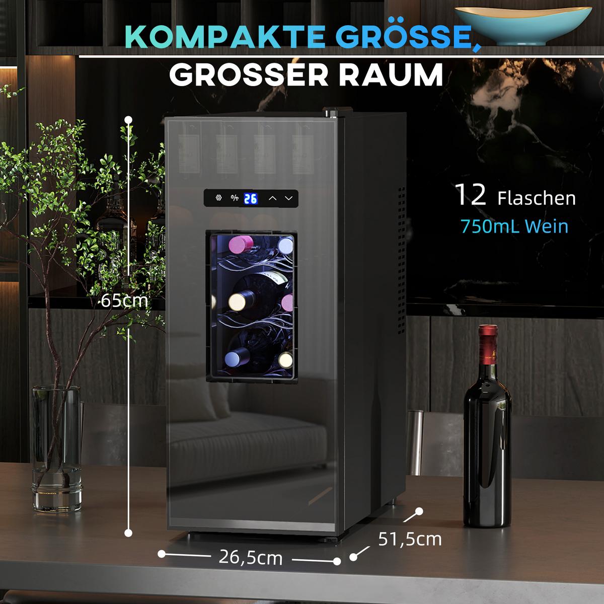 WEINKÜHLSCHRANK Metall Hartglas Schwarz - Schwarz, Metall (51.5/65/26.5cm) - HOMCOM