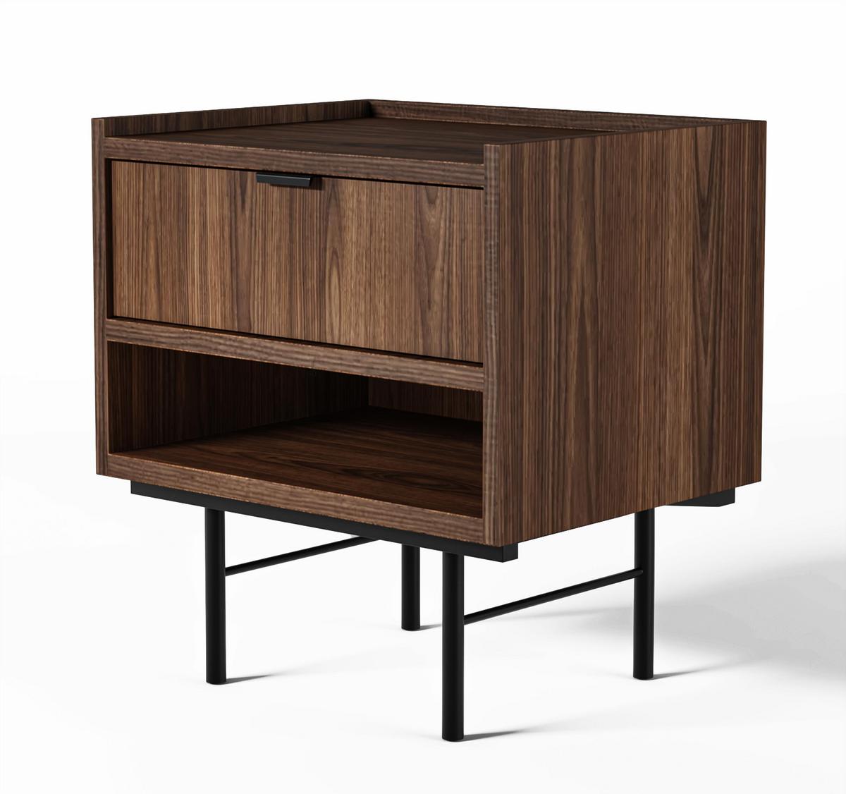 NACHTTISCH Nordiva 1S Warmia Walnut 40/55/35 cm – Metallgestell - Walnussfarben/Schwarz, Holzwerkstoff/Metall (40/55/35cm) - AX Living
