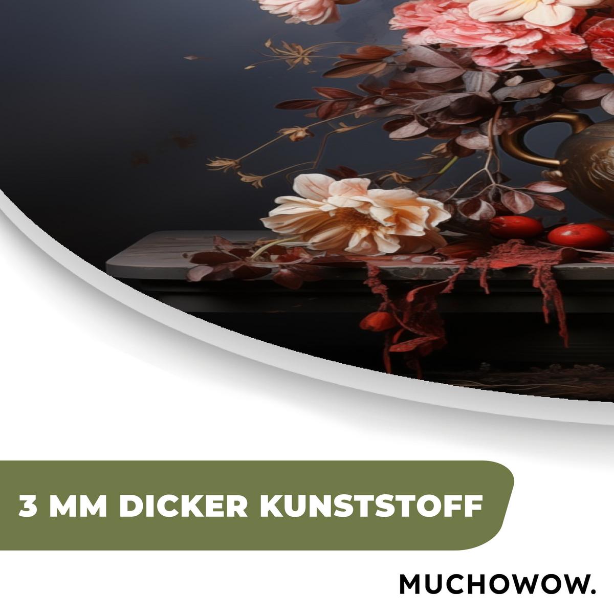 WANDBILD Stilleben - Blumen - Rosen - Blumenstrauß - Vase Room Decor 90x90 cm - Dunkelbraun, Kunststoff (90/90cm) - MuchoWow