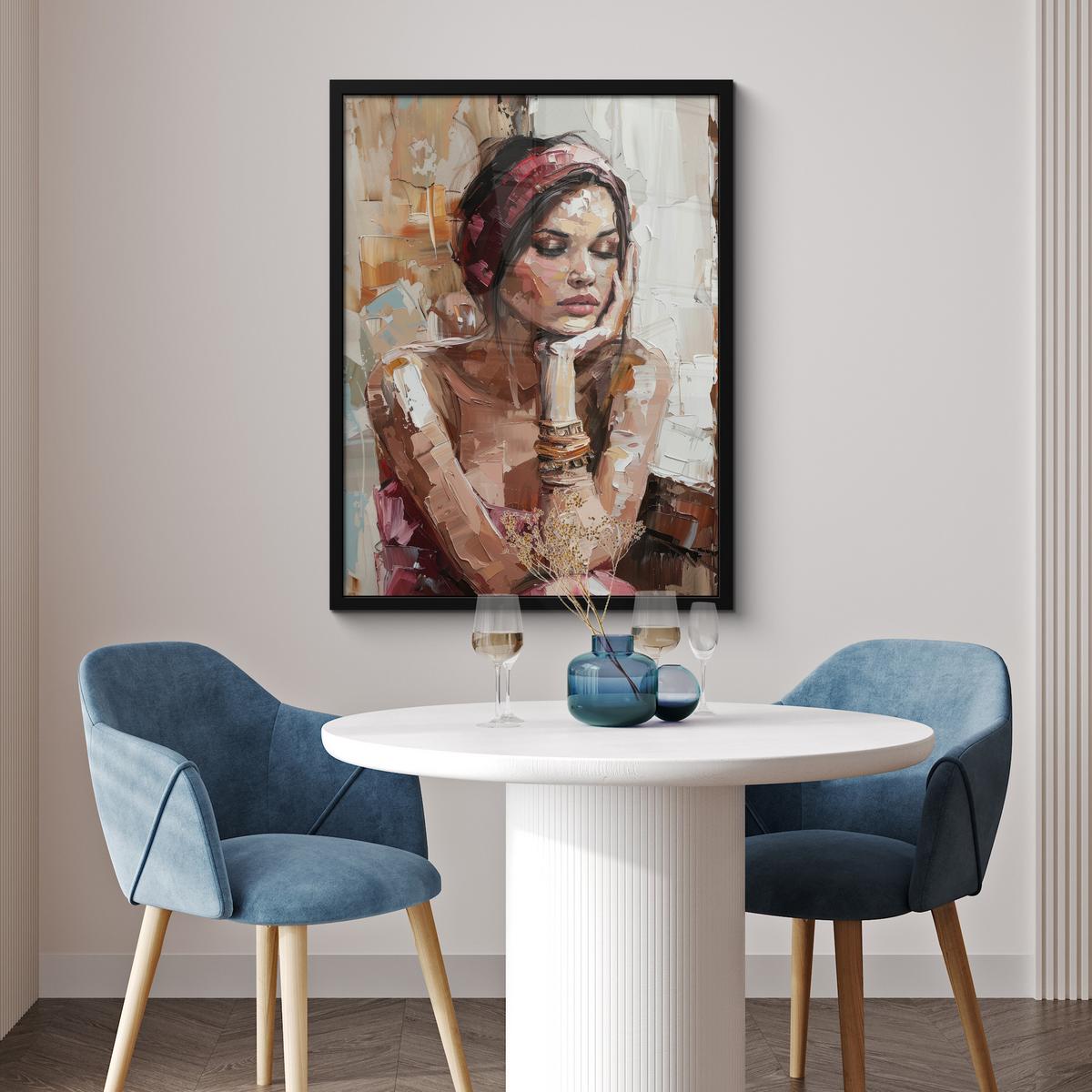 POSTER MIT RAHMEN Frau - Lackierung - Porträt - Modern Posterleiste 60x80 cm - Altrosa, Papier (60/80cm) - MuchoWow