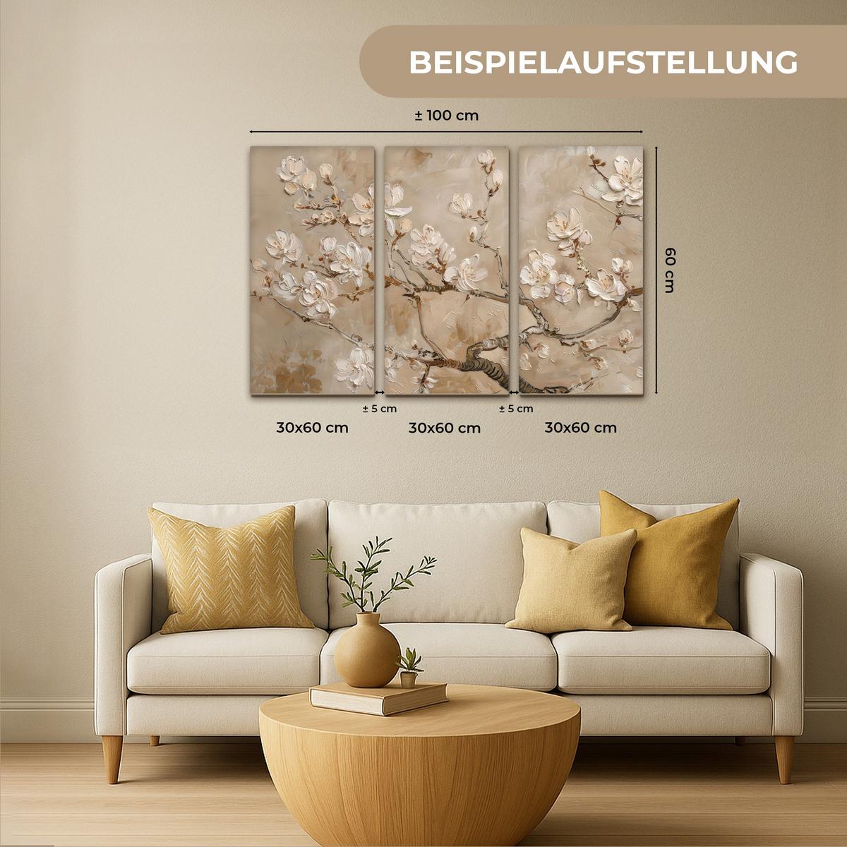 LEINWANDBILD 3er Set Beige - Blüte - Modern 90x60 cm - Beige, Textil (90/60cm) - MuchoWow