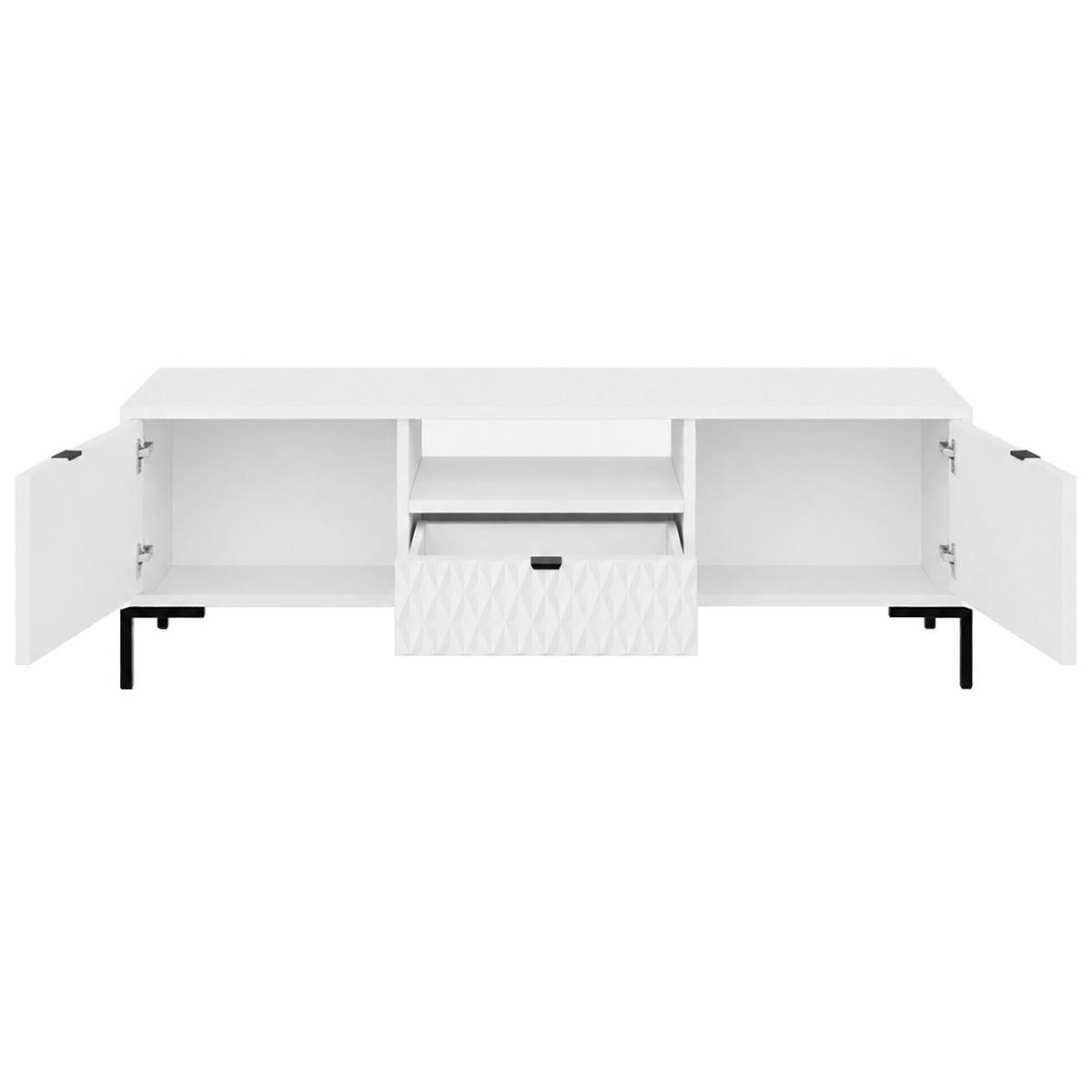 LOWBOARD Montreal mit 2 Türen, 1 Schublade und offenem Fach, dekorative 3D-Fronten, Weiß - Schwarz/Weiß, Holzwerkstoff/Metall (150/47/40cm) - Beautysofa