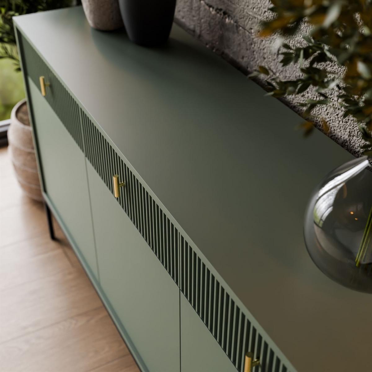 SIDEBOARD MIDNIGHT 3D3S mit drei Schubladen auf Gestell grün - Schwarz/Grün, Holzwerkstoff (154.5/82.5/39cm) - Lookway