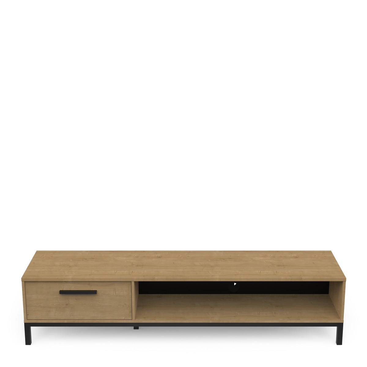 TV-MÖBEL 1 Schublade und 1 offenes Fach Dekor Eiche und Schwarz matt B183 cm - CRAFT - Eschefarben, Holzwerkstoff (41.3/44.9/46.7cm) - Calicosy