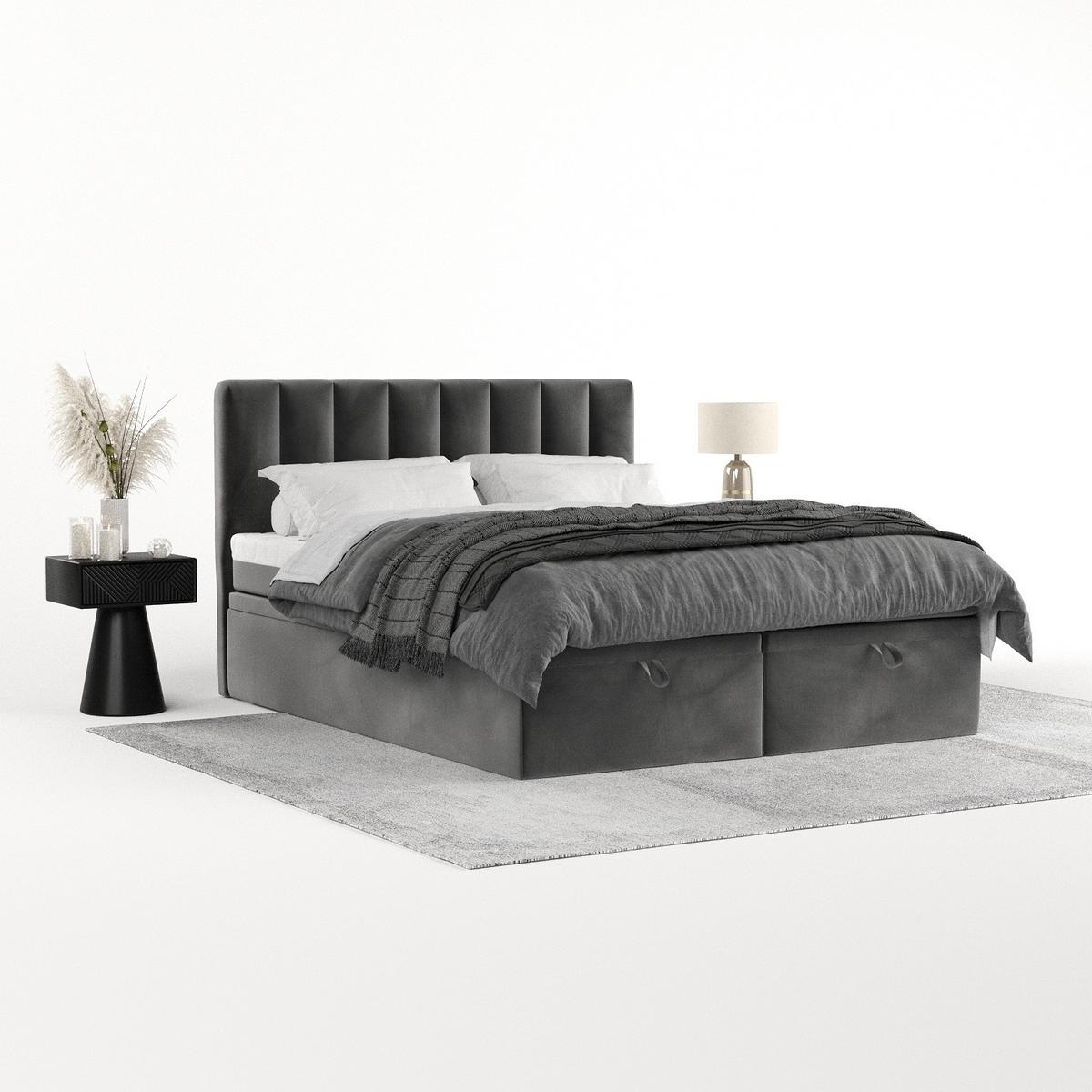 BOXBETT Lume 140/200 cm Grau im Kronos Stoff - Schwarz/Grau, Holz/Holzwerkstoff (140/200cm) - AltaBeds