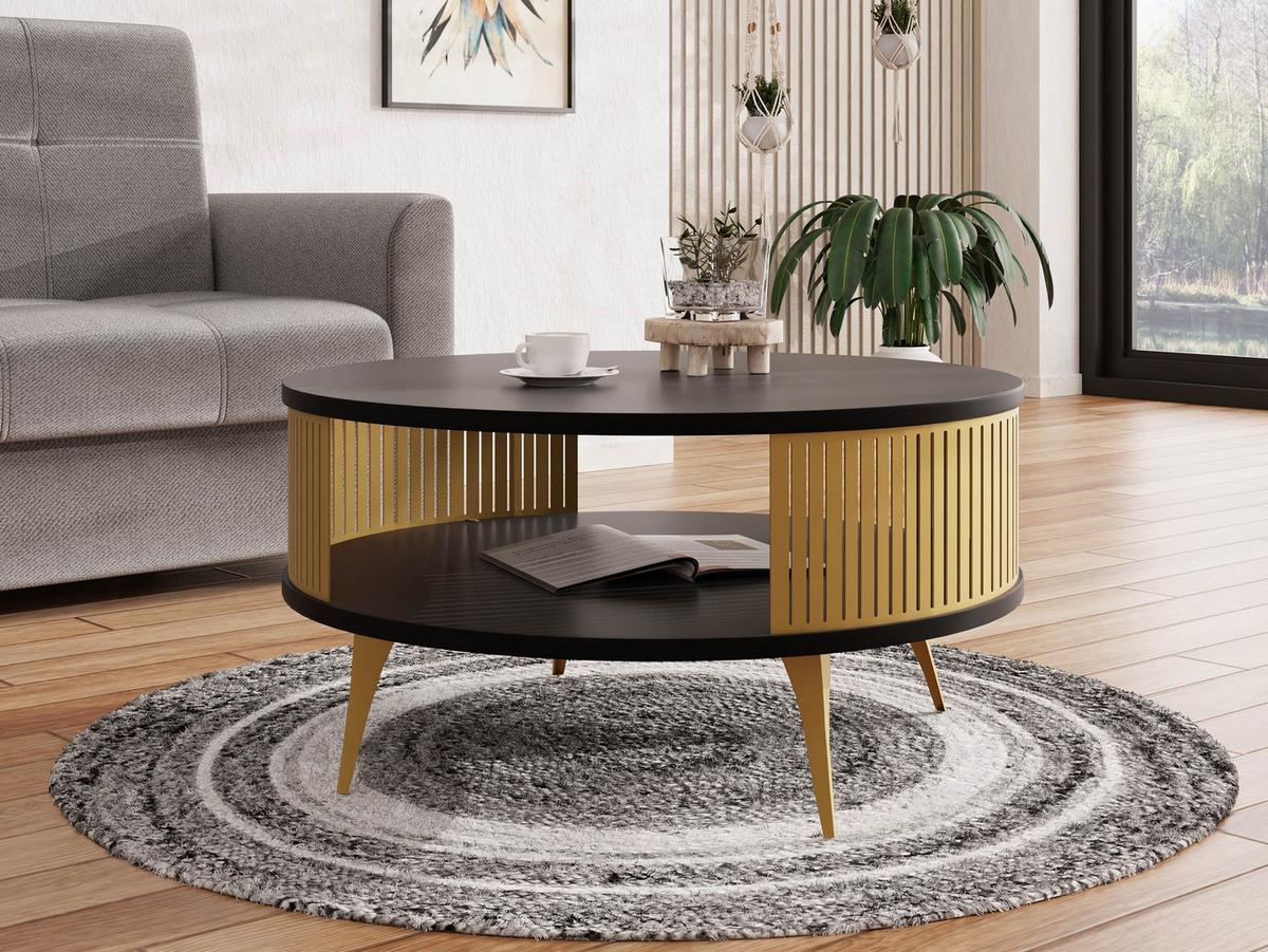 COUCHTISCH Roenni Gold - Goldfarben/Schwarz, Holzwerkstoff/Metall (75/75/44cm) - MIRJAN24