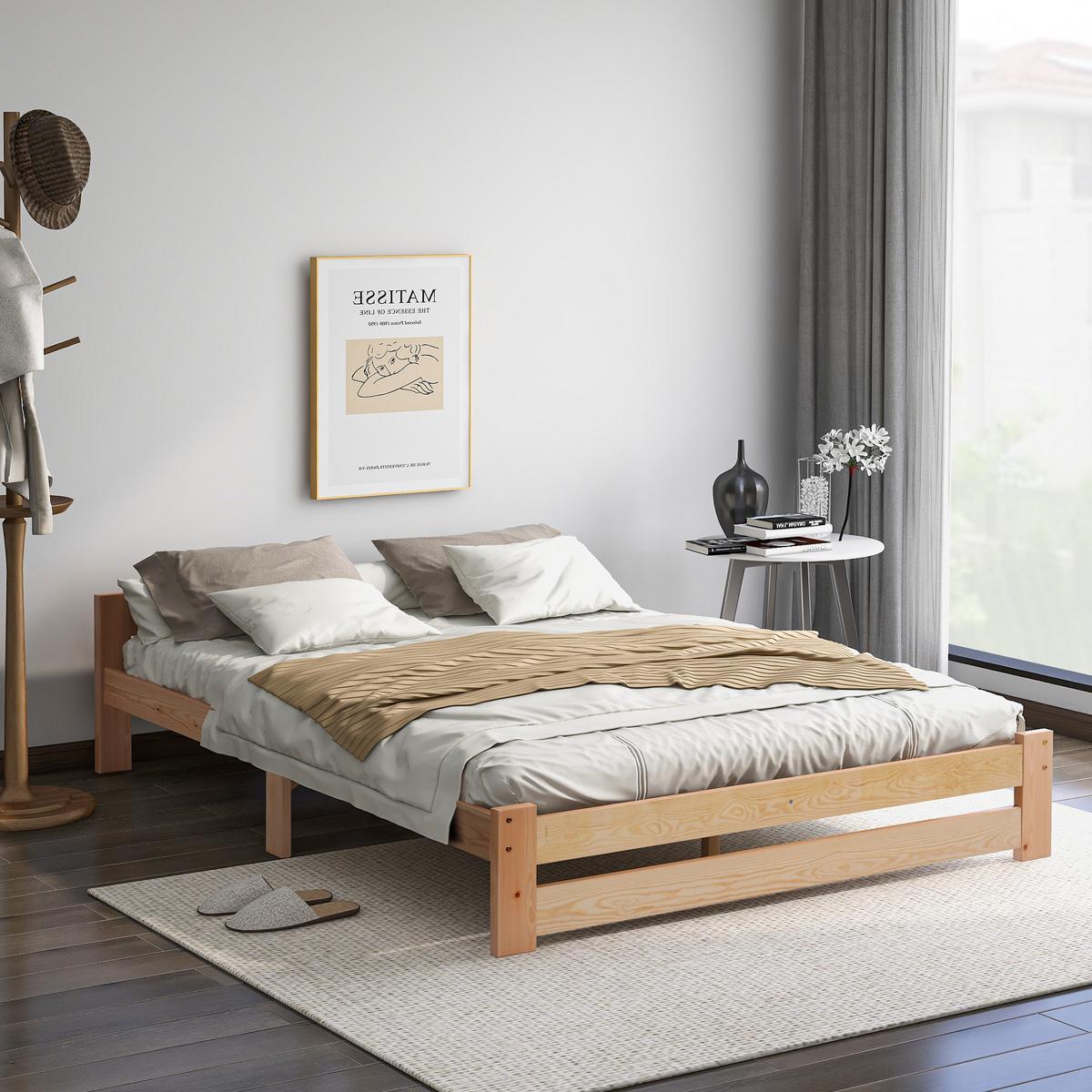 BETT 140x200 cm Natur Futonbett aus Kiefer mit Lattenrost Modern - Beige, Holz - Urban Meuble