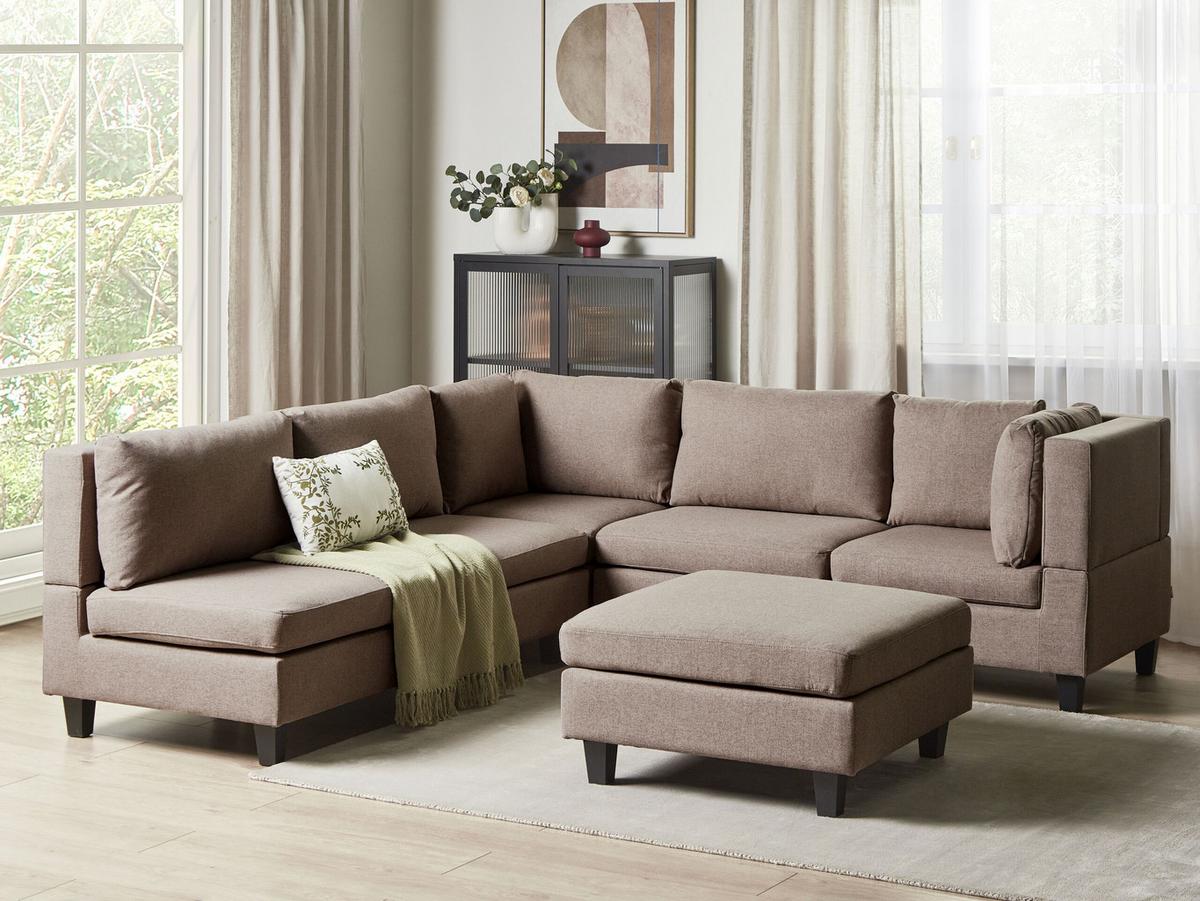 ECKFSOFA Modul 5-Sitzer linksseitig Braun Stoff mit Ottomane Unstad - Schwarz/Braun, Textil (228/228cm) - Beliani