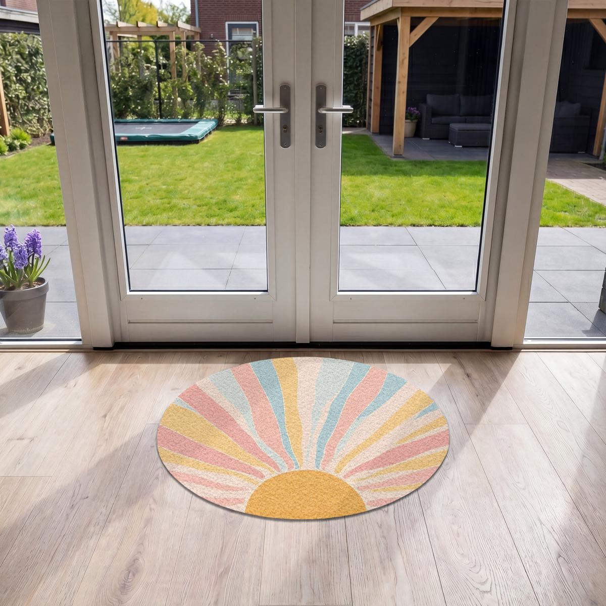 FUSSMATTE Illustration - Sonne - Pastellfarben Sauberlaufmatte 90x90 cm - Hellrosa, Kunststoff (90/0.4cm) - MuchoWow