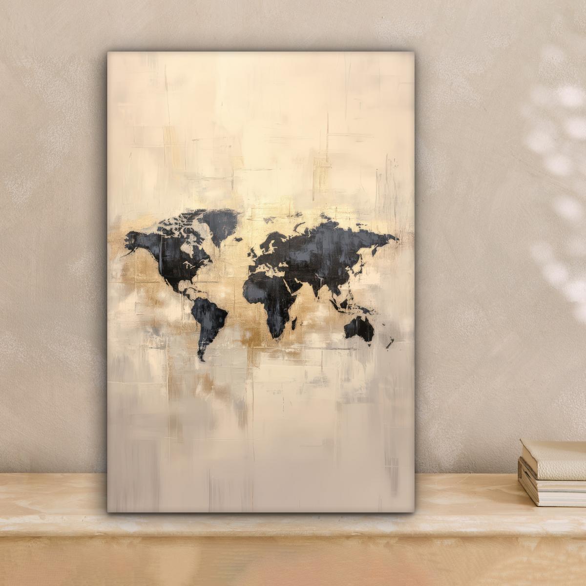 LEINWANDBILD Weltkarte - Gold - Schwarz - Abstrakt Deko Wohnzimmer 20x30 cm - Kupferfarben, Textil (20/30cm) - MuchoWow