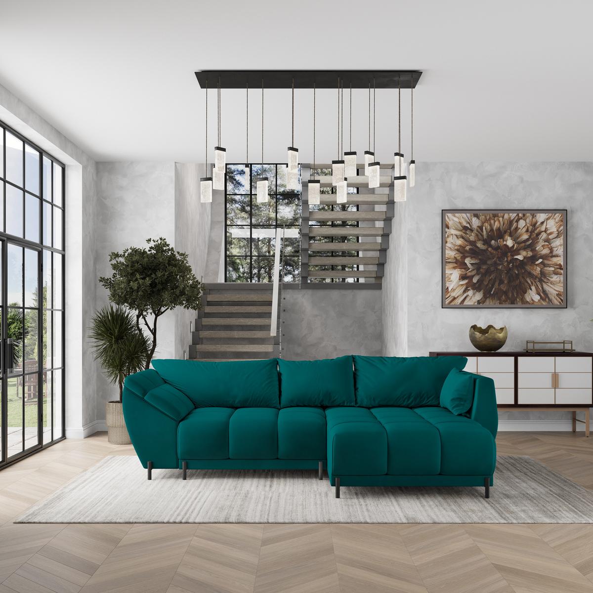 ECKSOFA VESTANO R-S Blau Velours-Stoff mit Schlaffunktion - Blau, Holz (287/182cm) - MASSENO