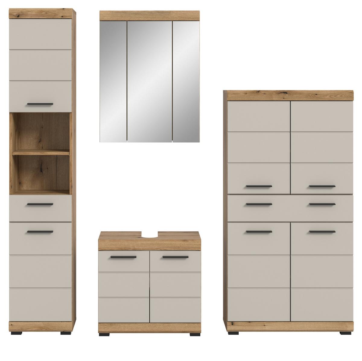BADMÖBEL-SET Sand Kashmir, Evoke Eiche 4-teilig, Badkombination 201 cm - Kaschmir/Eichefarben, Glas/Holzwerkstoff (201/191/34cm) - Inn.Furn