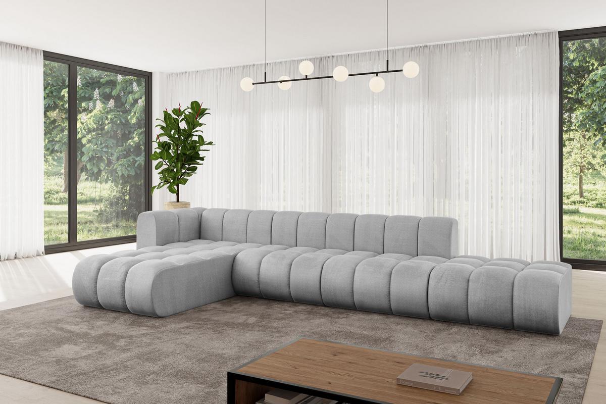 ECKSOFA modulares Sofa Zuvon-L2 - 387x177x70 cm Grau - Hellgrau, Holzwerkstoff/Textil (387/177cm) - ALTDECOR