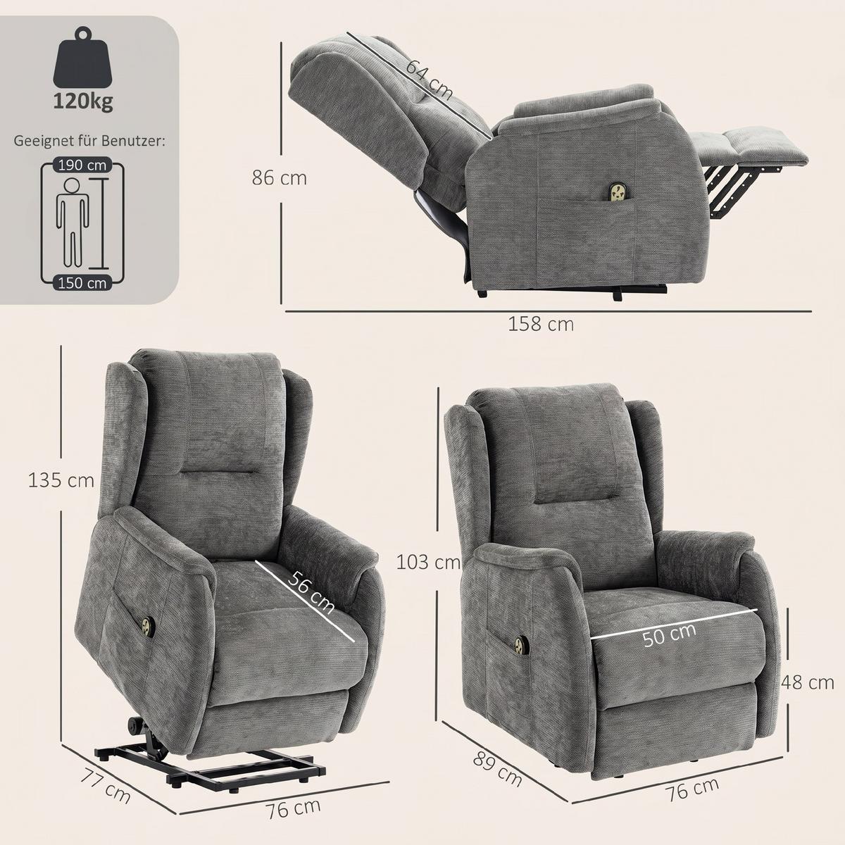 RELAXSESSEL Polyester Dunkelgrau - Dunkelgrau/Schwarz, Holz/Textil (76/103/89cm) - HOMCOM