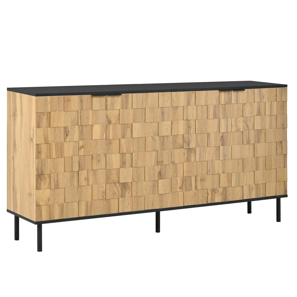 SIDEBOARD holzoptik & mosaik-design mit 2 türen & schwarzen metallfüßen - Naturfarben, Holzwerkstoff (160/80.5/35cm) - Urban Meuble