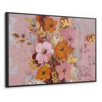 LEINWAND Bilder mit Rahmen - Malerei - Blumen - Rustikal - Rosa - 120x80 - Altrosa, Textil (120/80cm) - MuchoWow