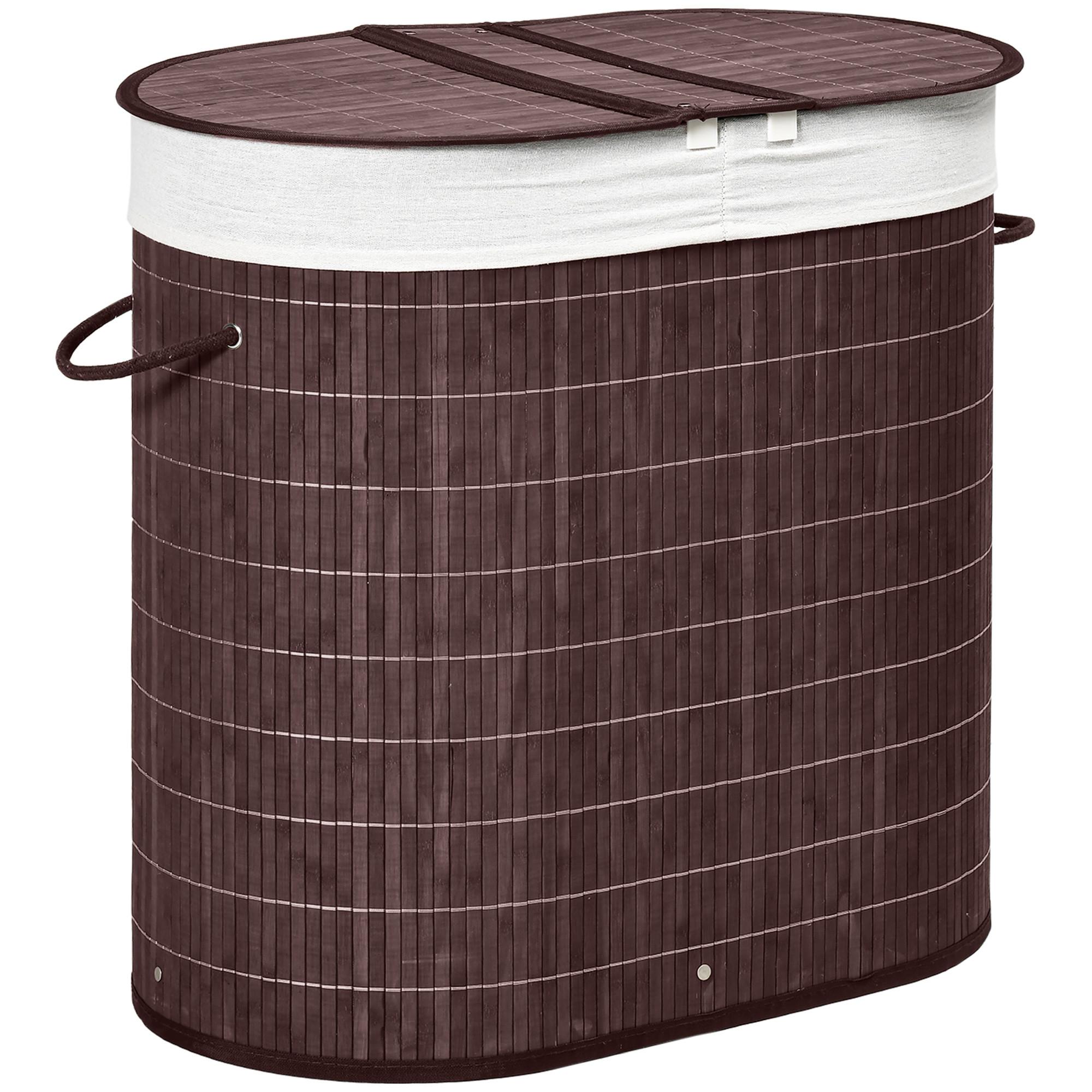 WÄSCHEKORB Wäschebox 100L Wäschesammler mit Deckel, 2 Wäschesäcken, Bambus - Braun, Naturmaterialien (37/60.5/62.5cm) - HOMCOM