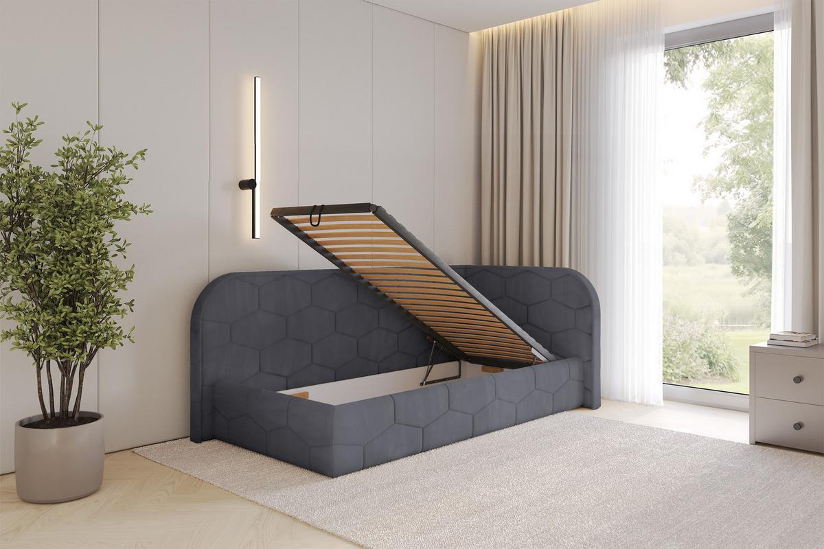EINZELLBETT Jugendbett mit Bettkasten und Matratze H3/H4, Links - JAXY 80x200 Dunkelgrau - Dunkelgrau, Holzwerkstoff/Textil (80/200cm) - ALTDECOR