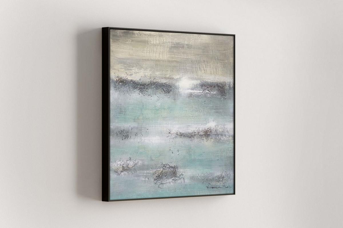 ACRYLBILD HANDGEMALT 80/80 cm - Beige/Petrol, Holz/Textil (80/80cm) - KUNSTLOFT