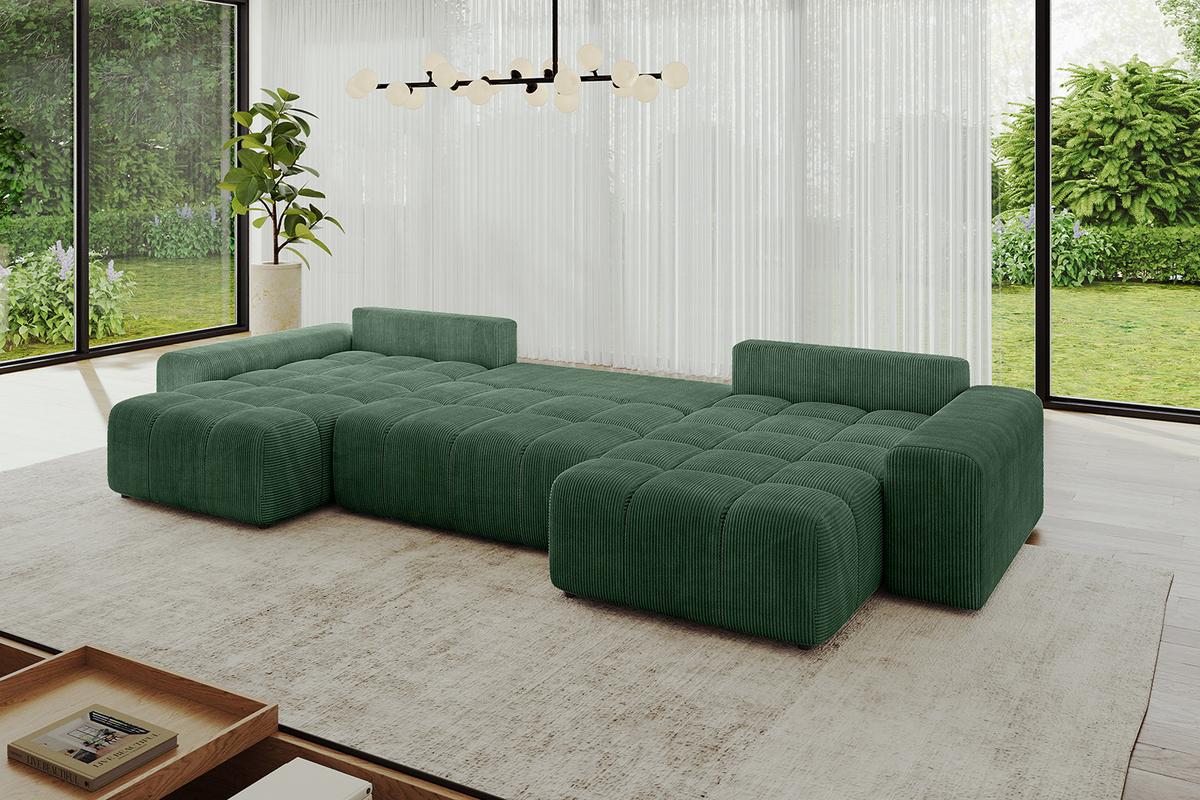 WOHNLANDSCHAFT ENIL-U 401x189x68 Grün Cord - Grün, Holzwerkstoff/Kunststoff (401/68/189cm) - ALTDECOR