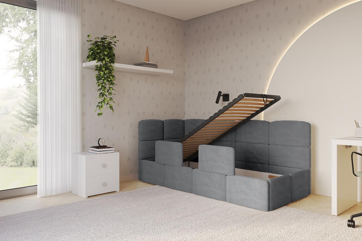 EINZELLBETT Jugendbett mit Bettkasten und Matratze H3/H4, Rechts - KIVY 80x200 Dunkelgrau - Schieferfarben, Holzwerkstoff/Textil (80/200cm) - ALTDECOR