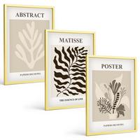 BILDER SET 3er Set - 40x60 cm Goldrahmen - Beige-braune Pflanzenmuster - Goldfarben, Kunststoff (40/60cm) - TULUP
