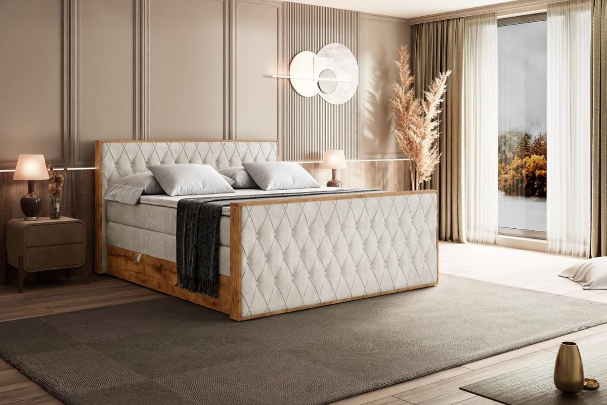 BOXSPRINGBETT mit Matratze H3|H4 und Lattenrost - LOLLI5-Z KING-200x200 - Beige Casablanca - Beige, Holzwerkstoff (200/200cm) - ALTDECOR