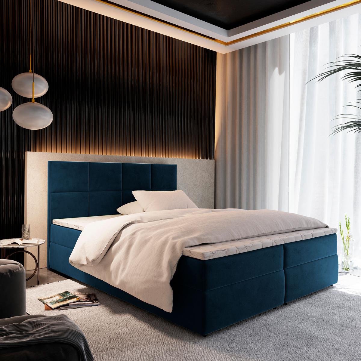 BOXBETT LENA 180x200 cm mit Matratze und Topper - Blau - Blau, Holz (180/200cm) - MASSENO