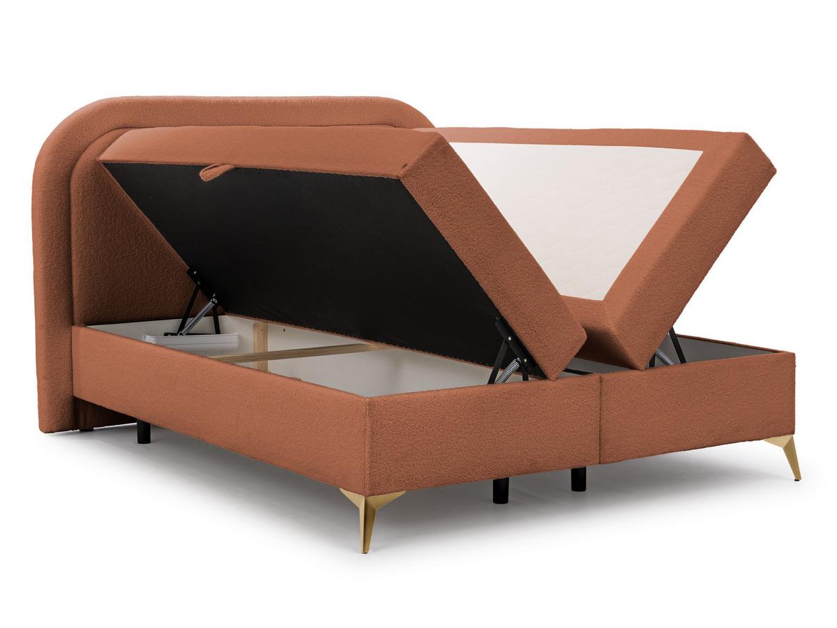 BOXBETT Sonna 180/200 cm Terrakotta Bouclé-Stoff mit abgerundetem Kopfteil und mit goldenen Metallfüßen - Terracotta/Goldfarben, Holz/Textil (180/200cm) - S-Style Möbel
