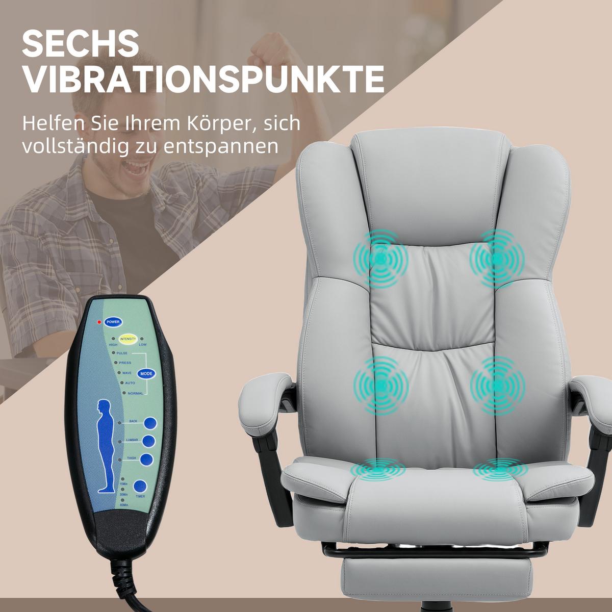 BÜROSTUHL mit 5 Massagemodi, Ergonomisch Schreibtischstuhl mit Liegefunktion - Hellgrau/Schwarz, Kunststoff (68.5/121/68.5cm) - Vinsetto