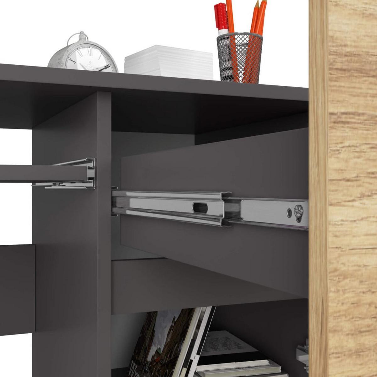 SCHREIBTISCH Graphit Grau, Eiche Artisan 77/90/50 - Graphitfarben/Eiche Artisan, Holzwerkstoff (124/52/77cm) - RAUMHIRSCH FURNITURE