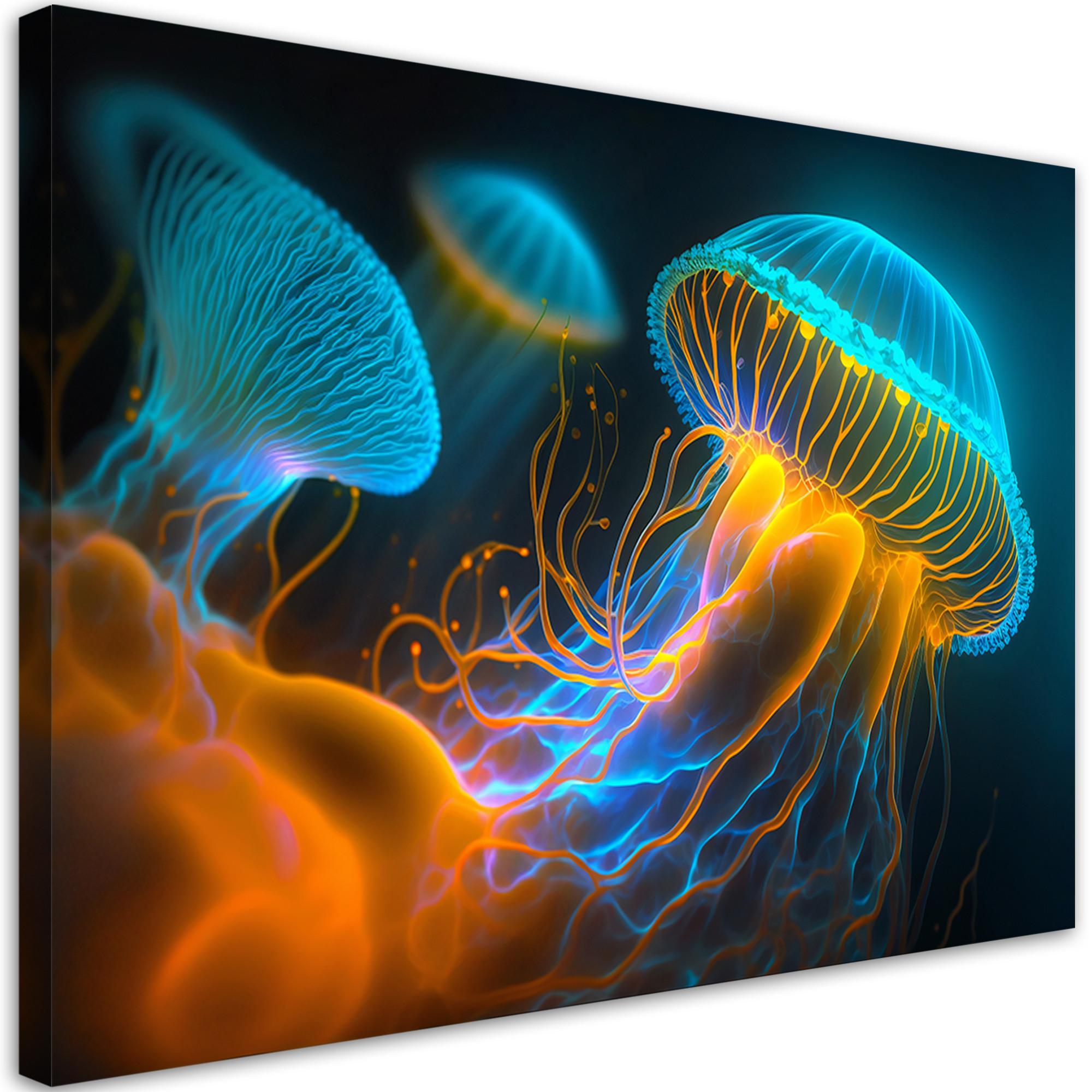 WANDBILD qualle unter wasser neon - Multicolor, Textil (60/40cm) - Feeby