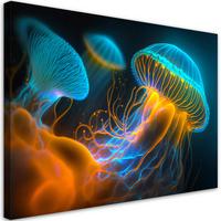 WANDBILD qualle unter wasser neon - Multicolor, Textil (60/40cm) - Feeby