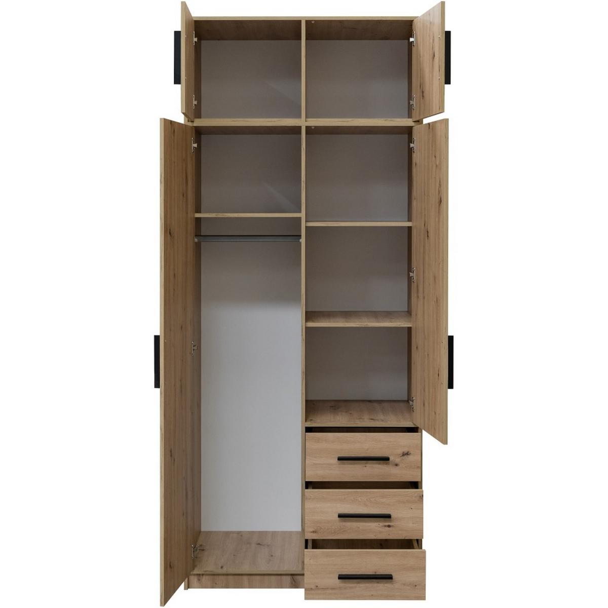DREHTÜRENSCHRANK Kavo mit Aufsatz, Spiegel und 2 Türen, eiche Artisan - Schwarz/Eiche Artisan, Holzwerkstoff (100/245/58cm) - Beautysofa