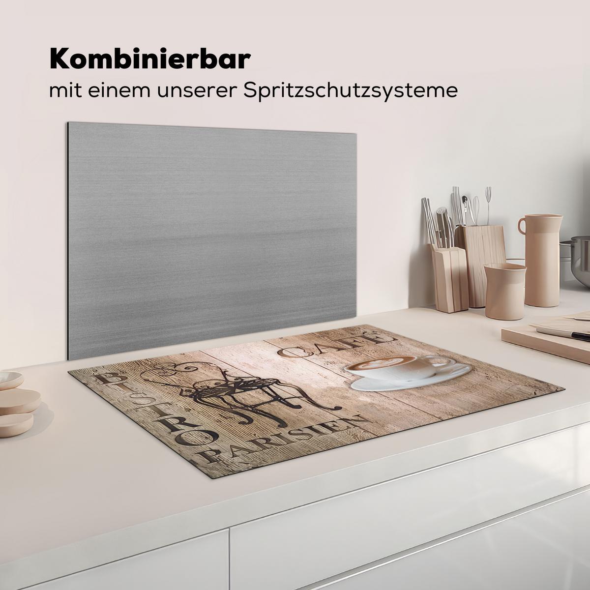 HERDABDECKPLATTE Bistro Parisien - Café - Kaffee - Jahrgang Induktionsschutz 80x52.2 cm - Cappuccino, Kunststoff (80.2/52.2/0.2cm) - MuchoWow