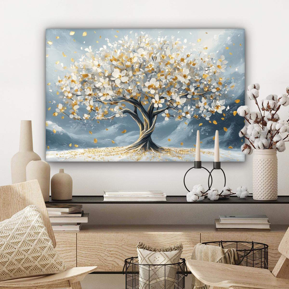 LEINWANDBILD Baum - Winter - Baum des Lebens - Modern - Gold Gemälde 60x40 cm - Goldfarben, Textil (60/40cm) - MuchoWow