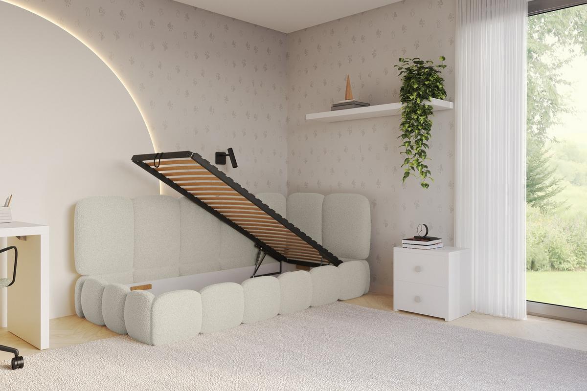 EINZELLBETT Jugendbett mit Bettkasten, Links - AVRY 80x200 Beige - Champagner/Beige, Holzwerkstoff/Textil (80/200cm) - ALTDECOR